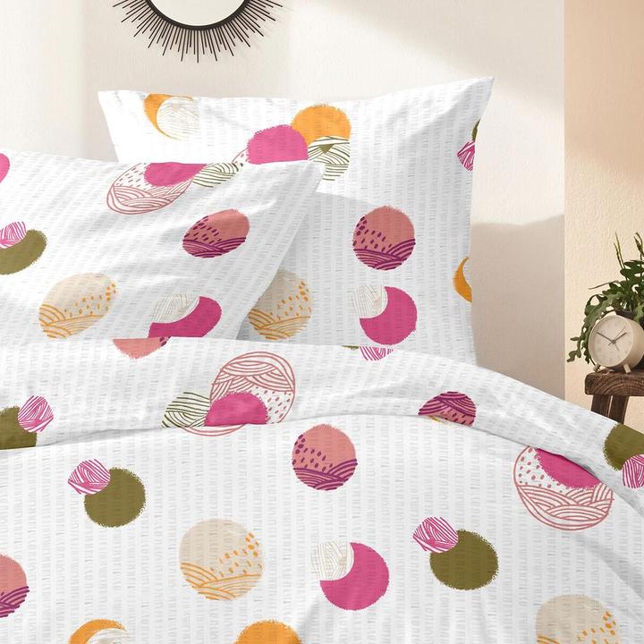 Image du produit Enrico Coss Baumwoll Seersucker Bettwäsche Bremen pink orange (Set de linge de lit, 155x220 cm + 80x80 cm)