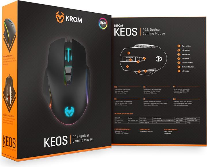 Actual product image Krom Keos Mouse right USB Type-A Optical 6400 DPI (NXKEOS) (Cable)