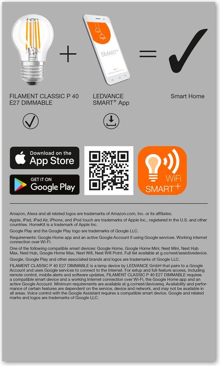 Produktbild Ledvance Smart+ Wifi Filament Mini Bulb (E27, 4 W, 470 lm, 1 x, E)