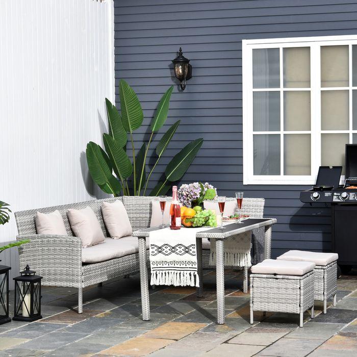 Produktbild Swisshandel24 Rattan Gartenmöbel Set Sitzgruppe mit Fusshocker Metall Grau 134 x 60 x 75 cm (125 cm)