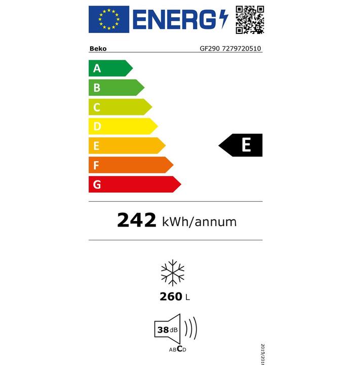 Label énergétique Beko GF290 (260 l, Réversible, Droite (Autonome, 260 l)