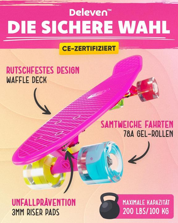 Immagine prodotto Deleven Skateboard mit LED-Rollen für Anfänger (22.05")