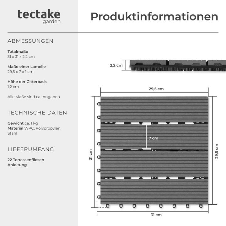 Produktbild tectake Set Terrassenfliesen (22 x, 31 x 31 cm)