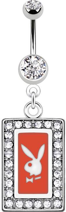 Actual product image Star Piercing Banana silver with pendant Playboy crystal square red (Surgical steel 316L, without brass)