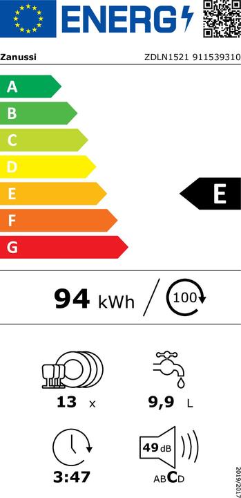 Label énergétique Zanussi ZDLN1521