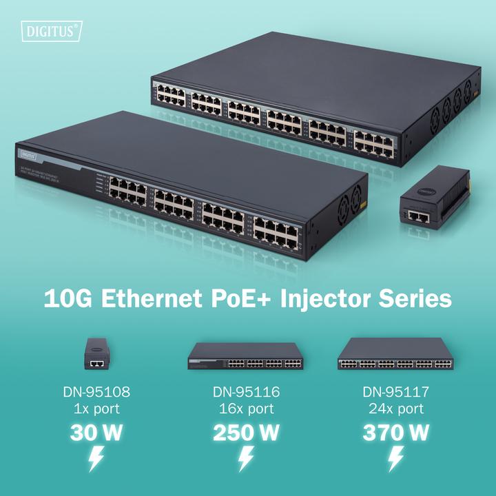 Produktbild Digitus 24 port gigabit PoE+ injector (802.3af (PoE), 802.3at (PoE+), 370 W)