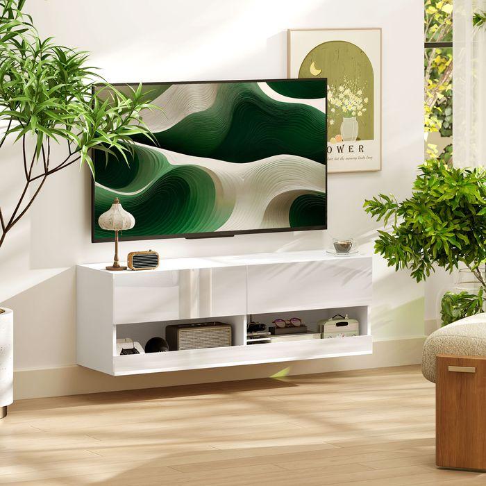 Produktbild Swisshandel24 TV-Hängeschrank mit LED-Beleuchtung, TV-Schrank 120 x 35 x 40,5 cm Hochglanzweiss
