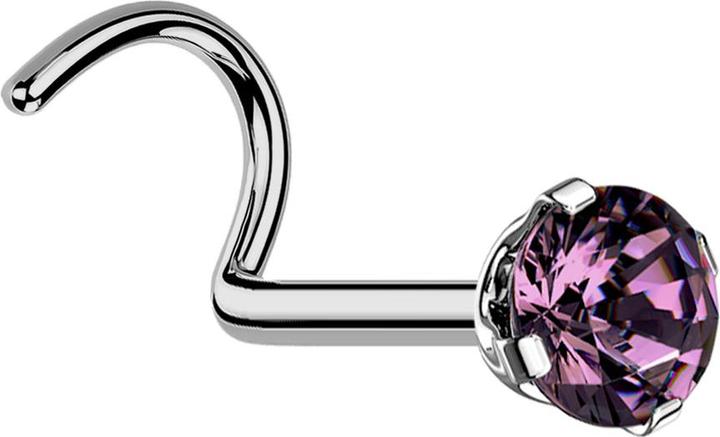 Produktbild Star Piercing Nasenstecker gebogen silber runder Kristall violett gefasst (ohne Messing, Titan G23)