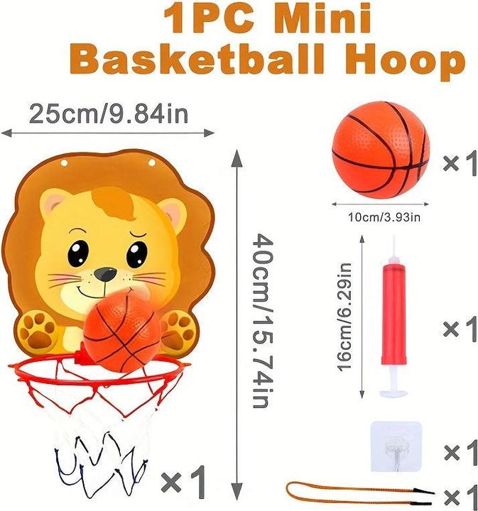 Actual product image Activity Board Mini basketball hoop stand set with lion, dinosaur, elephant jungle animals - Happy Birthday