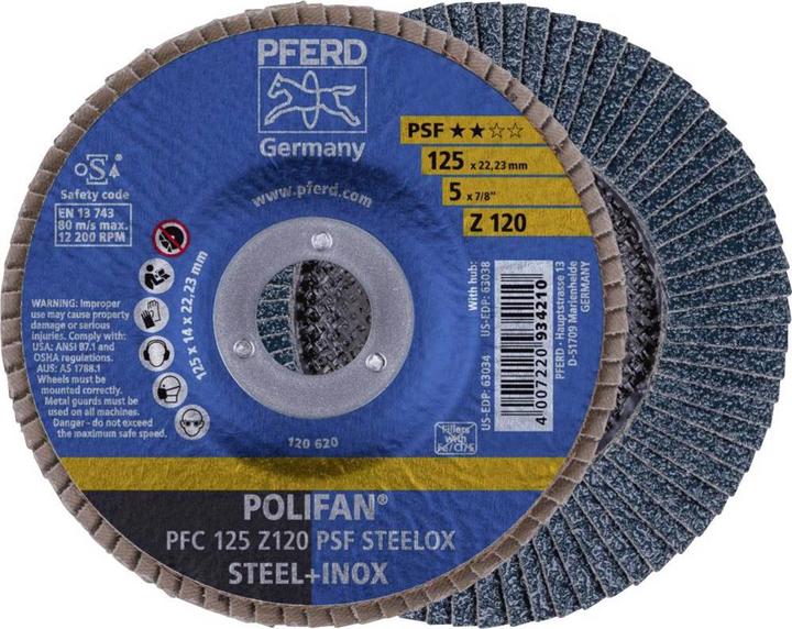 Actual product image Pferd POLIFAN flap disc sal line PSF 125 mm zirconia alumina Z grit size 120 for /stainless steel diameter (120)