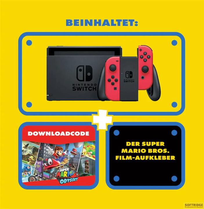 Image du produit Nintendo Switch Rouge + Code de téléchargement Super Mario Odyssey + Autocollant du film Super Mario Bros.