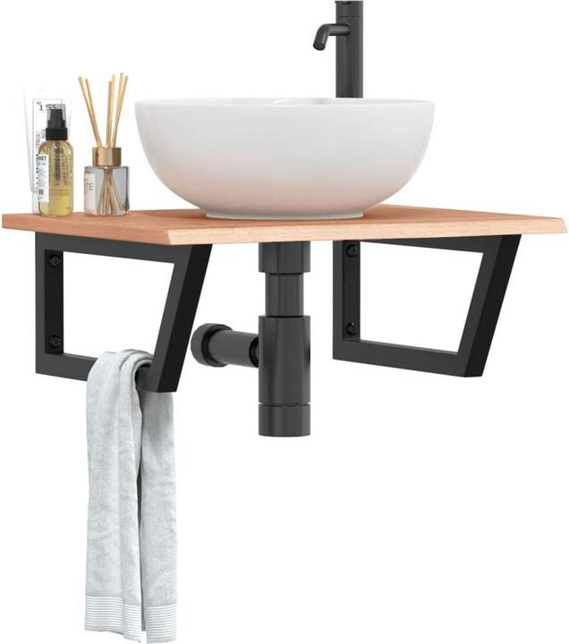 Actual product image VidaXL Washbasin top Shelf support Wall bracket Wooden top Steel solid wood