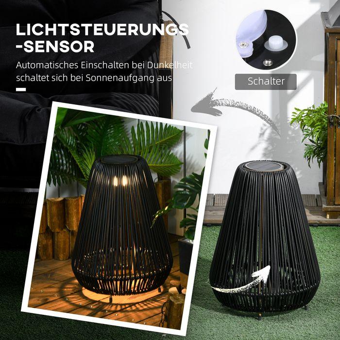 Produktbild Swisshandel24 Solarleuchte Rattan, wasserdichte Wegleuchte mit Lichtsensor, Automatische LED Gartenlampe, Schwarz (IP44)