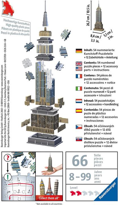 Immagine prodotto Ravensburger 3D Puzzle 11271 - Mini Empire State Building - 54 pezzi - dagli 8 anni in su (66 pezzi)
