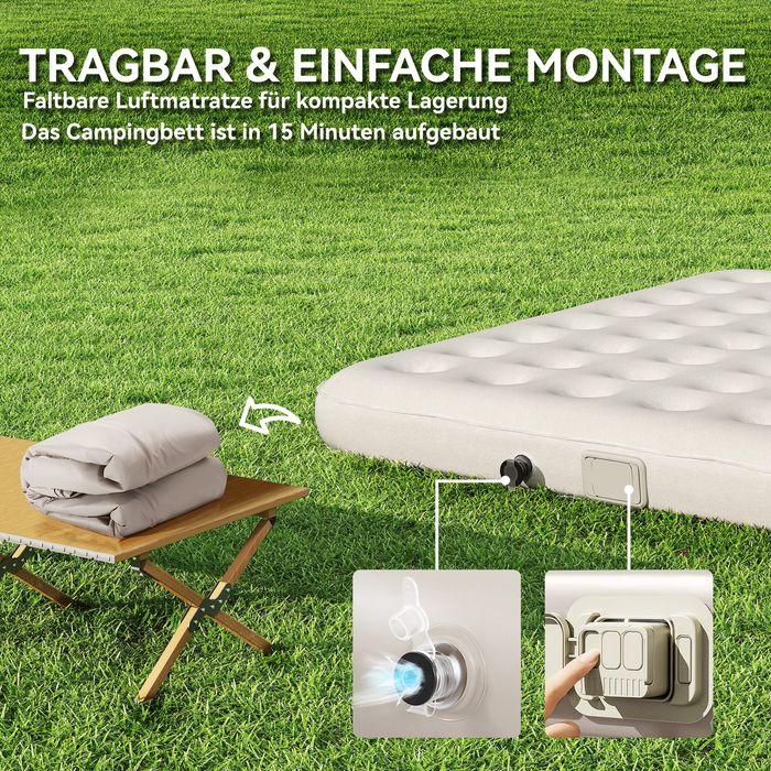 Image du produit Swisshandel24 Feldbett Campingbett mit Luftmatratze Pumpe 200 x 153 cm belastbar bis 200 kg