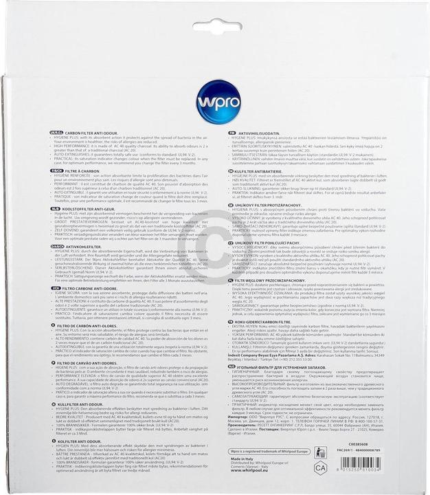 Immagine prodotto WPRO Filtro a carbone Whirlpool 484000008789 270mmØ Type26 per il coperchio della cucina