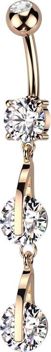 Image du produit Star Piercing Banane rose doré avec deux boules de cristal argenté pendentif chaîne deux cristaux (Laiton, Acier chirurgical 316L)