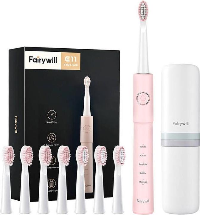 Actual product image Fairywill Sonic toothbrush with head set and case FW-E11 (pink) (Sonic toothbrush)