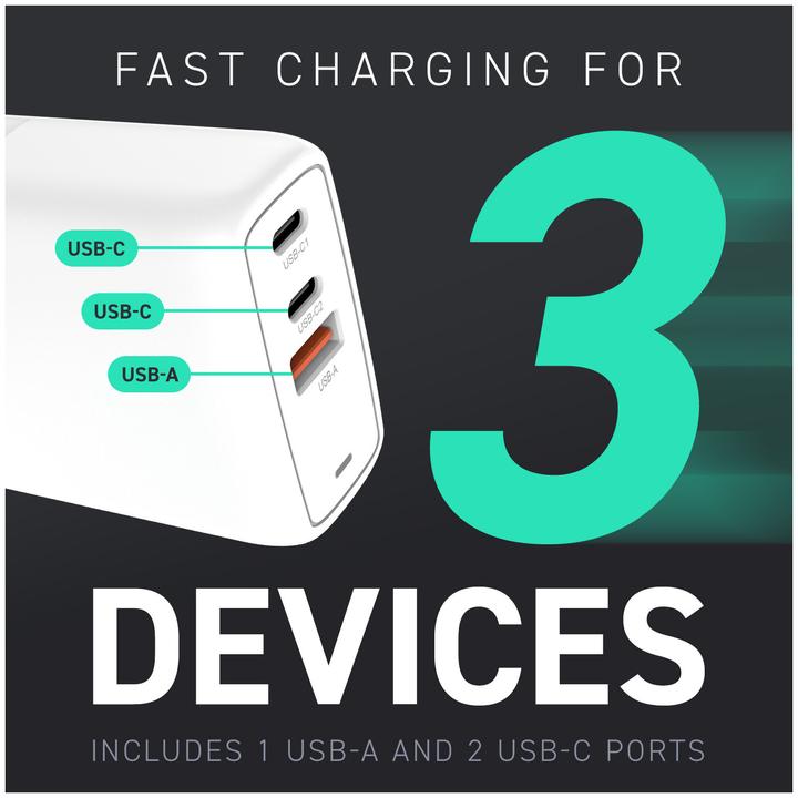 Produktbild Creative Φορτιστής Χωρίς Καλώδιο GaN με Θύρα USB-A και 2 Θύρες USB-C 67W Λευκός (51MZ0515AA000) (67 W)