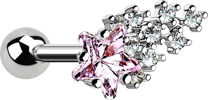 Immagine prodotto Star Piercing Micro Barbell silber mit Kugel und Sternschnuppe pink (Acciaio chirurgico 316L, Ottone)