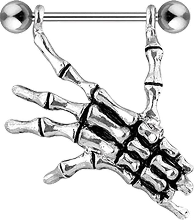 Produktbild Star Piercing Barbell silber mit zwei Kugeln Skelett Hand (ohne Messing, Chirurgenstahl 316L)