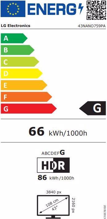 Energie-Label LG 43NANO759 PA (43", LCD, 4K, 2021)