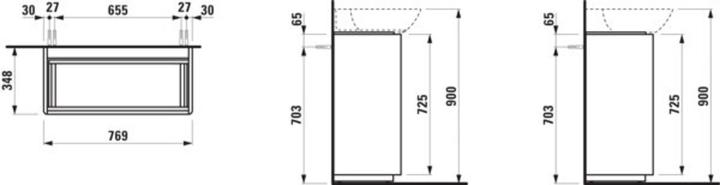 Actual product image Laufen Base for Ino vanity unit, 2 drawers, handle strip aluminum black, for WT 81330 1/2, H40300411