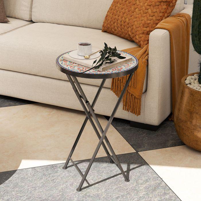 Actual product image Swisshandel24 Beistelltisch klappbar Gartentisch Mosaik-Design Ø35,5x55 cm Mehrfarbig