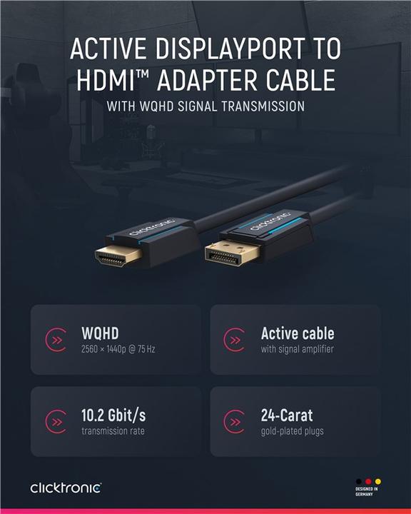 Produktbild clicktronic DisplayPort/HDMI Adapterkabel (1 m, DisplayPort, HDMI)