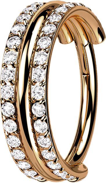 Produktbild Star Piercing Micro Segmentring klappbar rosegold drei Ringe doppelreihe Kristalle (Titan G23)