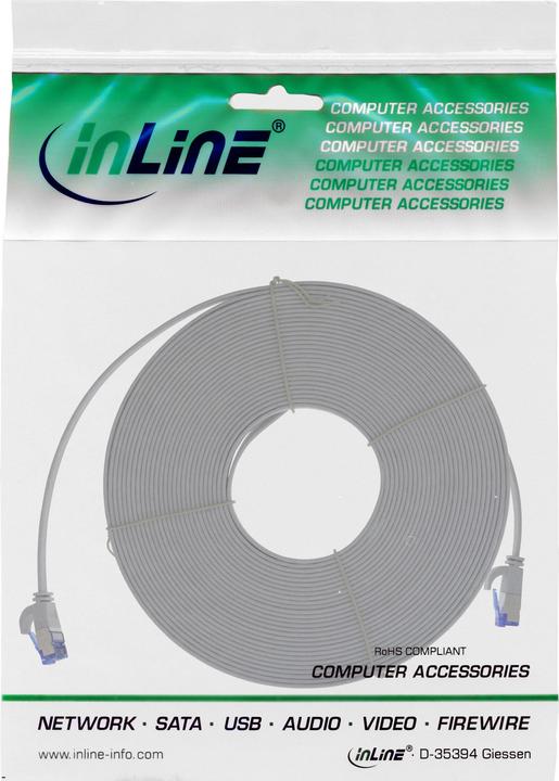 Image du produit InLine ® Câble patch plat, U/FTP, Cat.6A, TPE sans halogène, gris, 10m (U/FTP, CAT6a, 10 m)