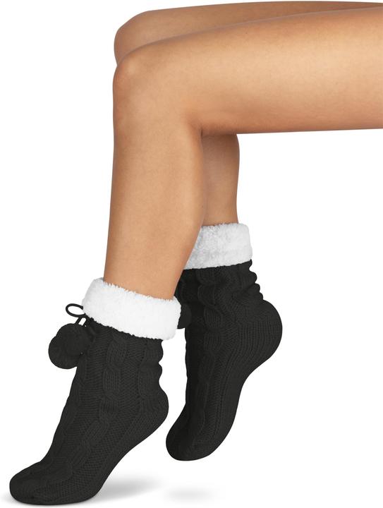 Actual product image Normani Knitted slippers with pom poms and ABS (Single pack, 36 - 40)