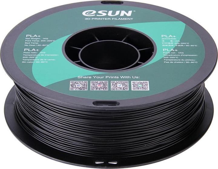 Produktbild eSUN PLA+ 1.75mm Schwarz 1Kg (PLA+, 1.75 mm, 1000 g, Schwarz)
