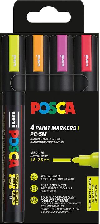 Image du produit Posca Marker UNI PC-5M 4er Set Neon (Rouge fluo, Orange fluo, Jaune-néon, rose fluo, 2.50 mm, 4 x)
