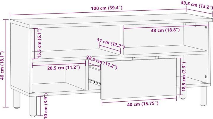 Image du produit VidaXL Armoire TV Lowboard Meuble TV Noir Bois de manguier brut (100 x 33.5 x 46 cm)