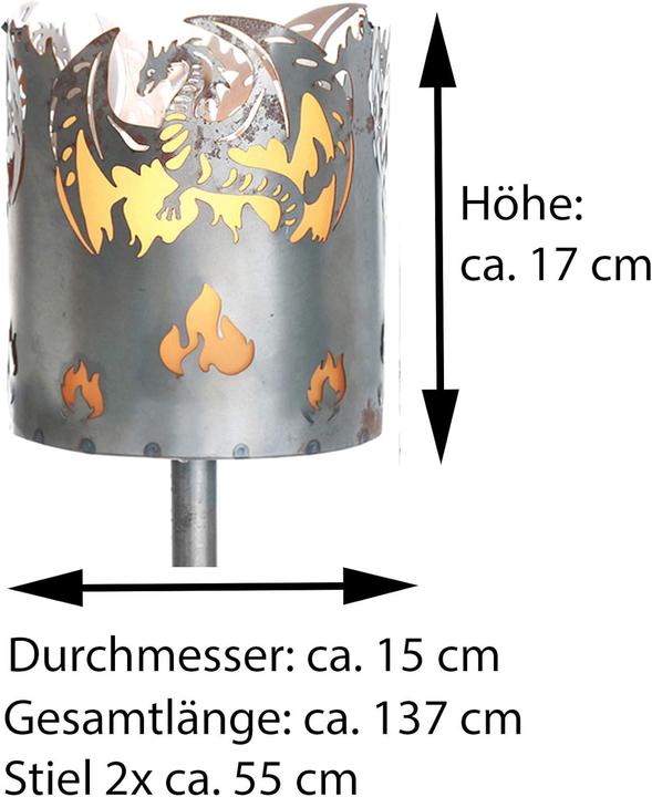 Immagine prodotto Novaliv Gartenfackel Drache Feuerschale Metall mit Stiel Brennmittel Solarlampe LED