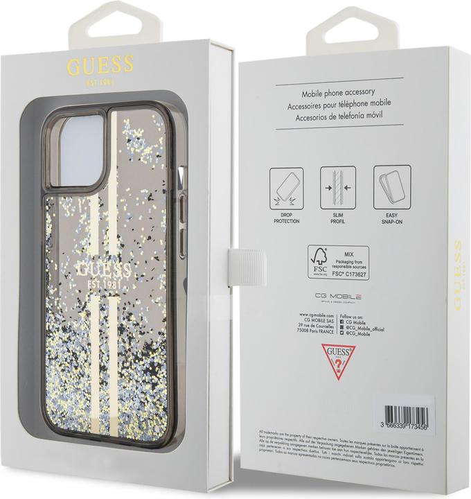 Actual product image Guess GUHCP15SLFCSEGK iPhone 15 / 14 / 13 6.1" czarny/black hardcase Liquid Glitter Gold Stripes (Apple iPhone 15)