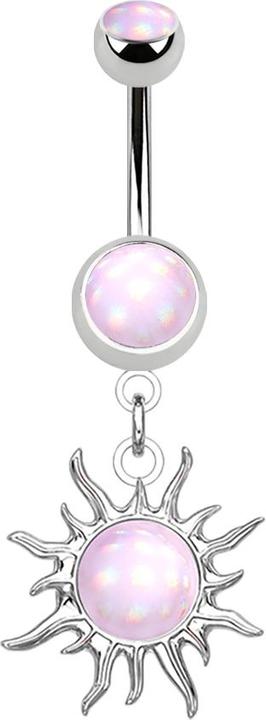Produktbild Star Piercing Banane silber mit Anhänger Sonne Epoxidstein pink (Messing, Chirurgenstahl 316L)