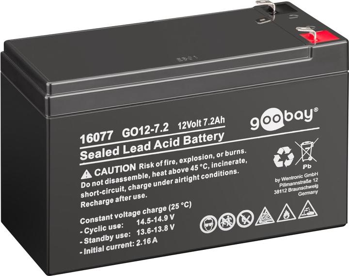 Actual product image Goobay 16077 Sealed Lead Acid 7200mAh 12V Rechargeable Battery (12 V, 7.20 Ah)