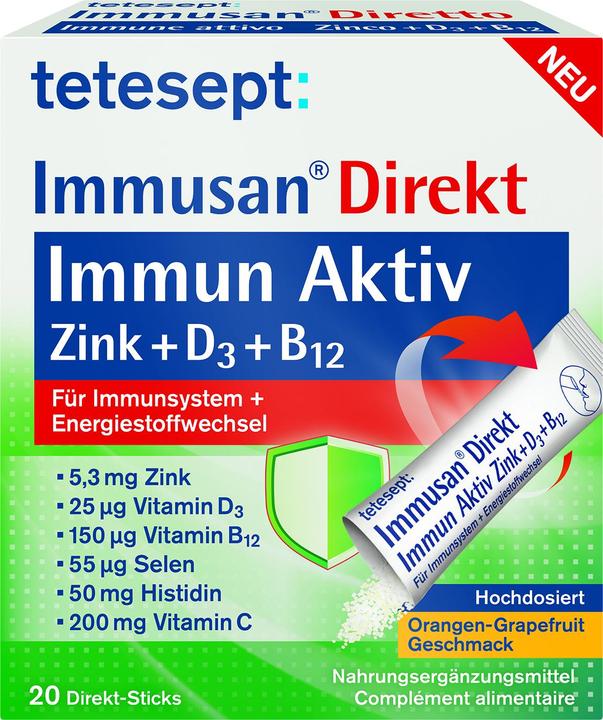 Produktbild Tetesept Immusan Direkt Immun Aktiv Zink+D3+B12 (20 Stück, Stift)