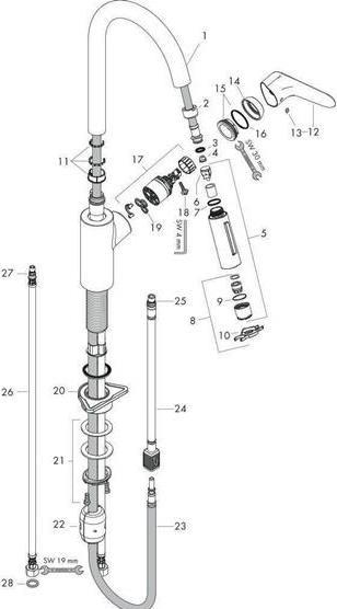 Actual product image hansgrohe Focus M41 Einhebel-Küchenarmatur 240, Ausziehbrause, 2 Strahlarten