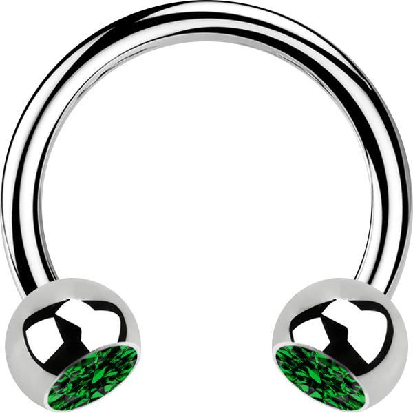 Star Piercing Micro Circular Barbell silber mit zwei Kugeln Kristall grün (ohne Messing, Chirurgenstahl 316L)