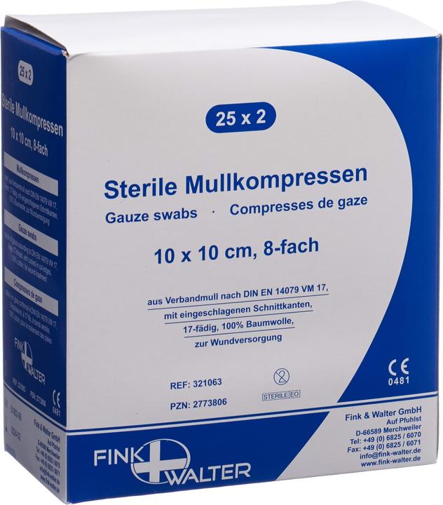 Produktbild Fiwa Mullkompressen 10x10cm steril 8-fach 17-fädig
