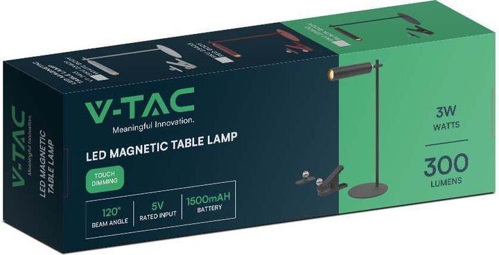 Produktbild V-TAC Lampka Biurkowa 4w1 37cm Kinkiet Klips Latarka 3W LED Czarna VT-7413 4000K 300lm (300 lm)