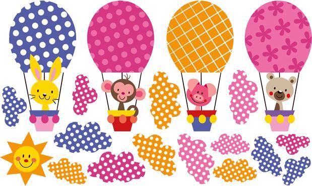 Actual product image Trenddeko Pattern - Funny animals in a hot air balloon (set) (100 x 60 cm)