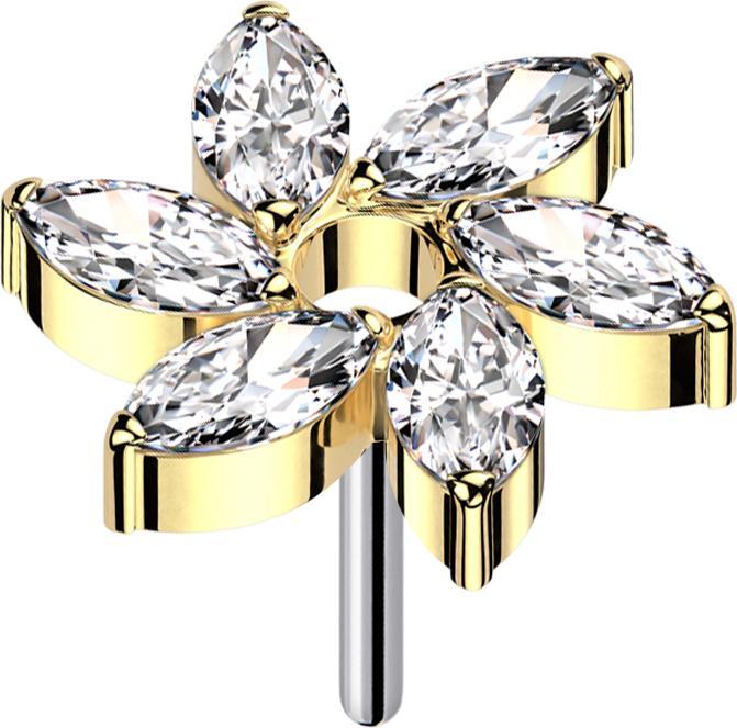 Star Piercing Threadless Wirbel Blume vergoldet Kristalle silber (ohne Messing, Titan G23)