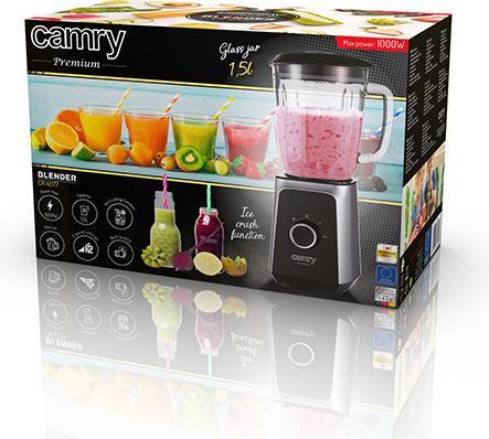 Actual product image Camry Blender CR 4077 Tabletop, 500 W, Jar material Glass, Jar capacity 1.5 L, Ice crushing, Black / (EU plug, 500 W)