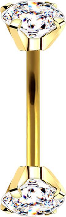 Star Piercing Micro Banane vergoldet Innengewinde mit zwei Kristalle silber gefasst (ohne Messing, Chirurgenstahl 316L)