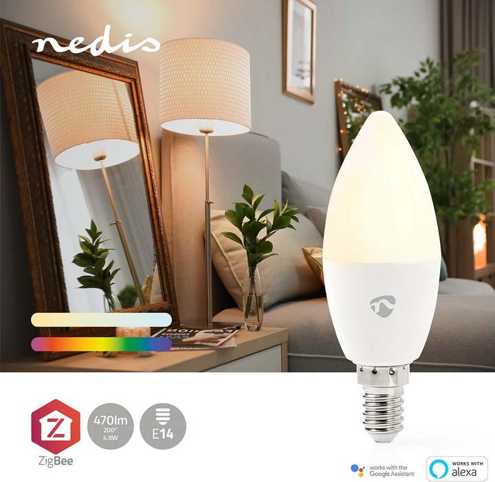 Image du produit Nedis SmartLife Ampoule à LED de couleur | Zigbee 3.0 | E14 | 470 lm | 4.9 W | RGB / Chaud à froid we (E14, 4.90 W, 470 lm, 1 x, F)