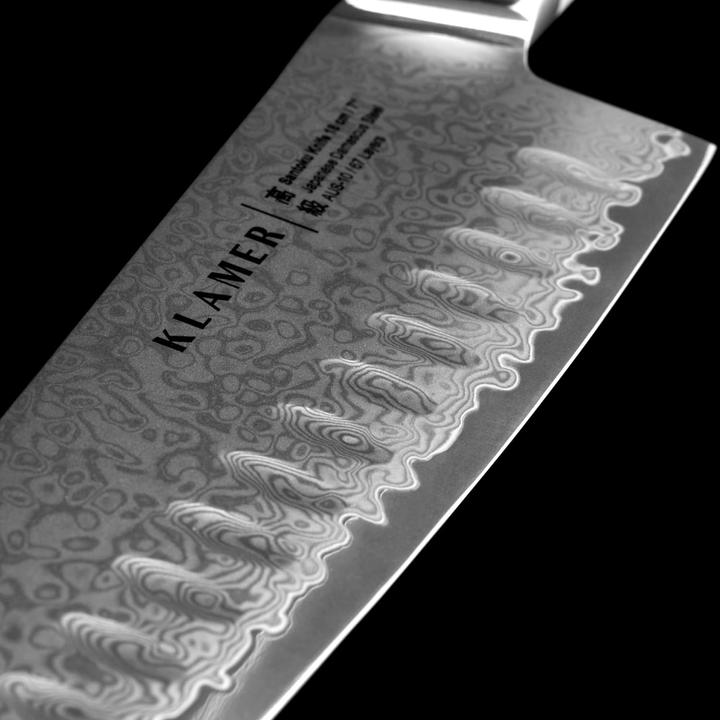 Immagine prodotto KLAMER Santoku Damastmesser Olive 18 cm Kochmesser (18 cm)